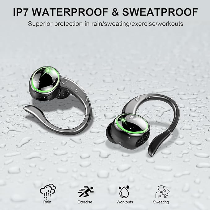 Wireless Earbuds, 2026 Bluetooth 5.4 Headphones Sports, 50 Playback Over-Ear buds with 4 ENC Noise Cancelling Mics Deep Bass Fitness Earphones Gym Running Workout, IP7 Headset with Earhook LED Display