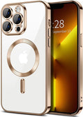 Hython Magnetic Clear for iPhone 13 Pro Max Case with Camera Lens Protector [Compatible with MagSafe] Plating Edge Slim Soft TPU Cover Protective Phone Case for iPhone 13 Pro Max 6.7", Desert Brown