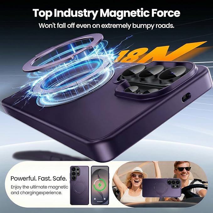 360°Ring Stand for Samsung Galaxy S26 Ultra Case with 1X Screen Protector +1X Camera Cover,Fit for MagSafe, Translucent Matte Cover & Scratch-Resistant Back Cover for Galaxy S26 Ultra 6.9", Purple
