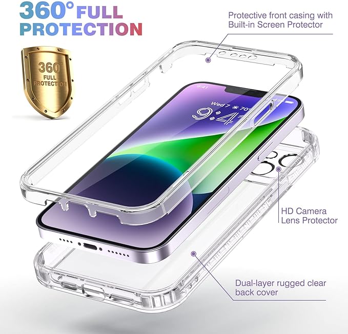 Diaclara Designed for iPhone 14 Plus Case, Waterproof Full Body Rugged Case with Built-in Touch Sensitive Anti-Scratch Screen Protector, with Camera Lens Protector for iPhone 14 Plus 6.7" (Clear)