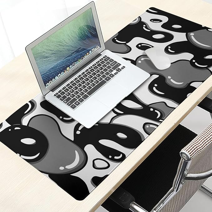 Grey Black White Gaming Mouse Pad Desk Pad Extended Large 31.5"x11.8" Japanese Geometric Anime Gaming Mouse Pad XL Japanese Desk Mat with Non-Slip Rubber Base Stitched Edge for Home Office Work Game