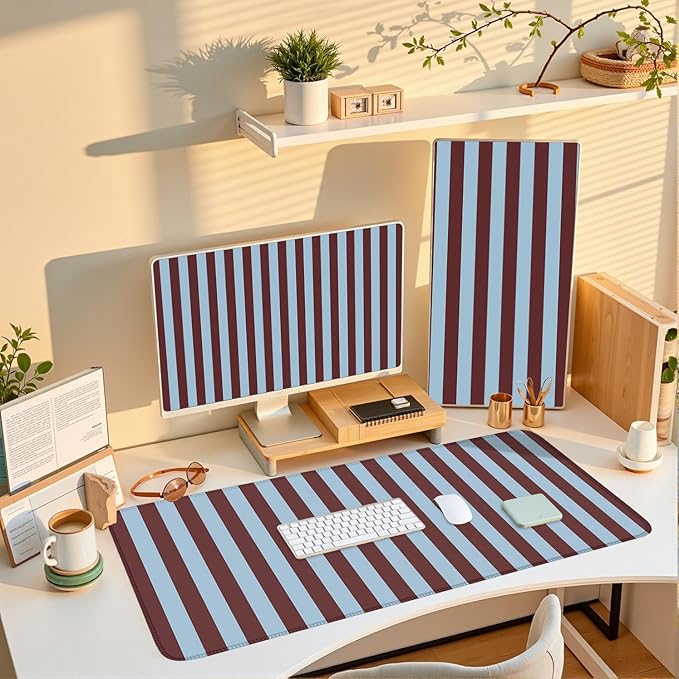 Maroon Striped Desk Mat Cute Pastel XXL Large Gaming Mouse Pad Desk Pad Kawaii Cozy Aesthetic Keyboard Laptop Computer Mat Home Office Decor for Women
