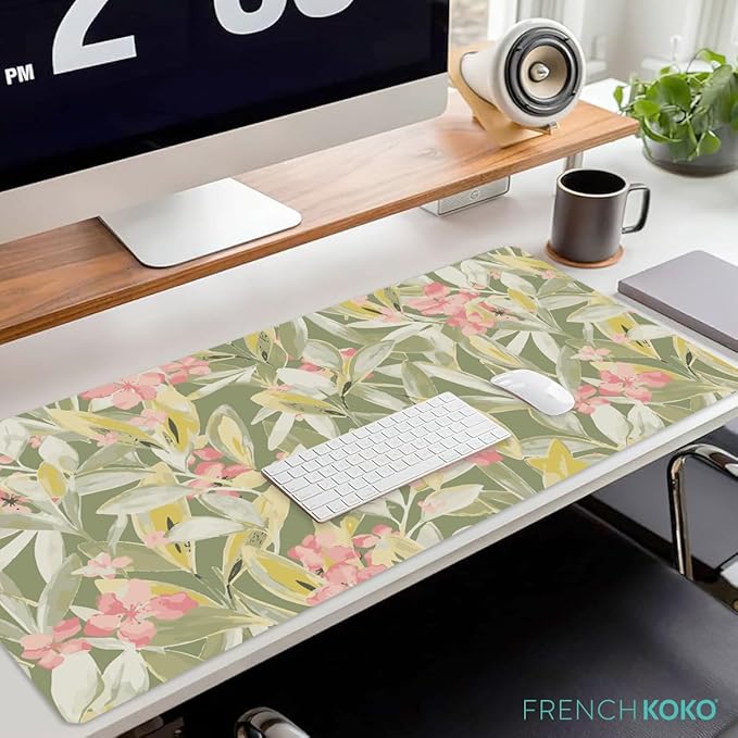 French KOKO Large Desk Mat 36" x 16.5" – Extended Floral Botanical Mouse Pad for Keyboard & Mouse – Non-Slip Waterproof Protector Aesthetic Office Desk Pad for Women
