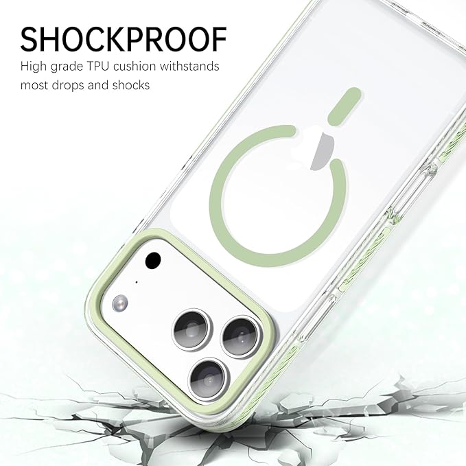 BENTOBEN Magnetic for iPhone 17 Pro Max Case 6.9", Compatible with Magsafe Shockproof Protective Bumper Cute Transparent Slim Anti-Yellowing Phone Case for iPhone 17 ProMax Cover, Clear Light Green