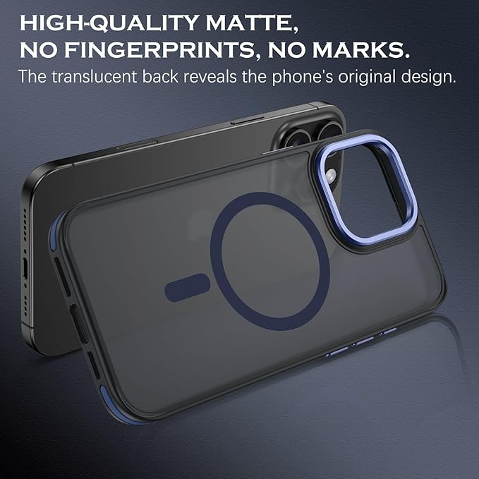 YINLAI Case for iPhone 16 Pro Max, Magnetic Case [Compatible with Magsafe] Supports Wireless Charging Slim Translucent Matte Women Men Shockproof Protective Back Phone Cover 6.9 Inch, Black/Blue