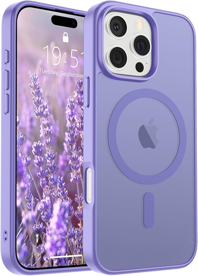 SUPFINE Magnetic for iPhone 16 Pro Case (Compatible with MagSafe) (Military Grade Drop Protection) Slim Translucent Matte Shockproof with Anti-Fingerprint Phone Case,Purple