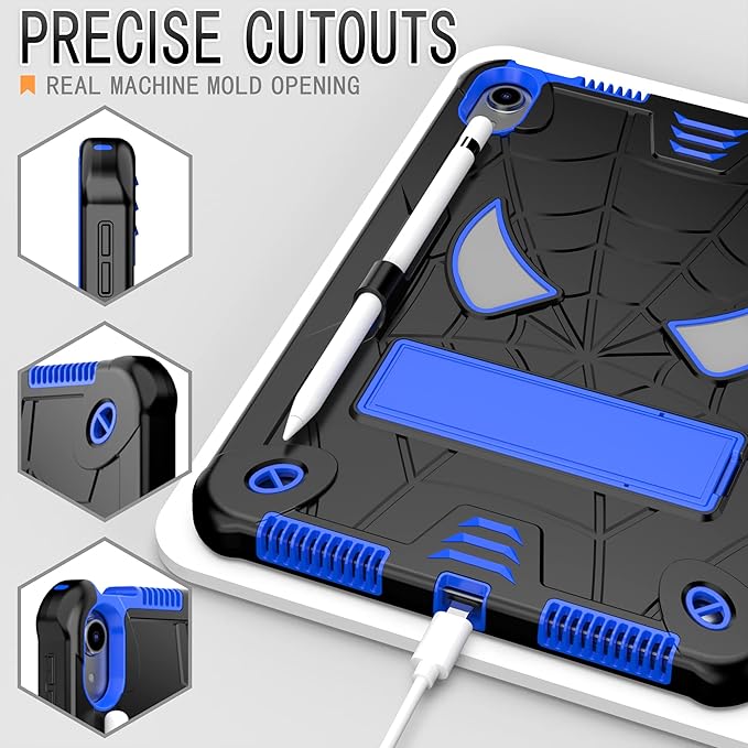 Dteck for iPad Air (3rd Generation) 2019/iPad Pro (2017 Release) Hard Case 10.5" with Kickstand, Shoulder Strap/Screen Protector Film/Stylus Included, Shockproof Cute Spider Kid's Cover, Black/Blue