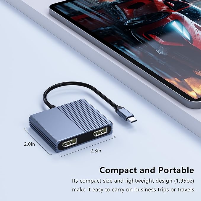 Display Port Splitter for Dual Monitors, 4K@60Hz USB C to Dual DisplayPort Adapter for Dell/HP/Mac Laptops, Type C to Display Port Multiport with USB3.0/PD, Dual Monitor Adapter, Displayport MST Hub