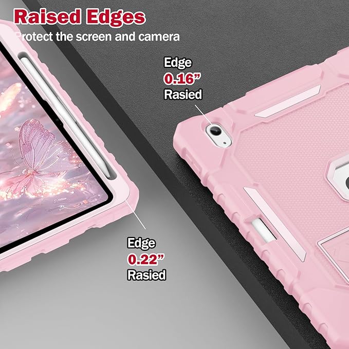 ZoneFoker Case for iPad (A16) 11th/10th Generation 11/10.9 inch 2025/2022, Heavy Duty Military Grade Shockproof Rugged Cover with Pencil Holder/Stand for i Pad 11th / 10 th Gen (Light Pink)