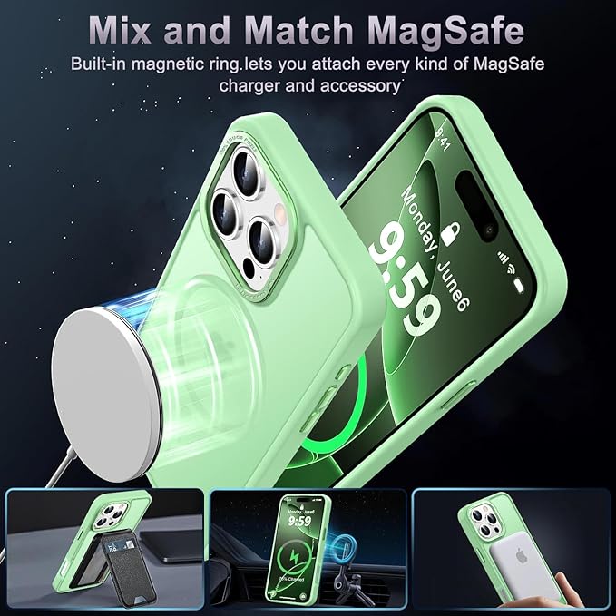 Newfuture Designed for iPhone 16 Pro Case with Magnetic [13 FT Military Drop Protection] [Compatible with Magsafe] Slim Translucent Matte Shockproof with Anti-Fingerprint Phone Case,Matcha Green
