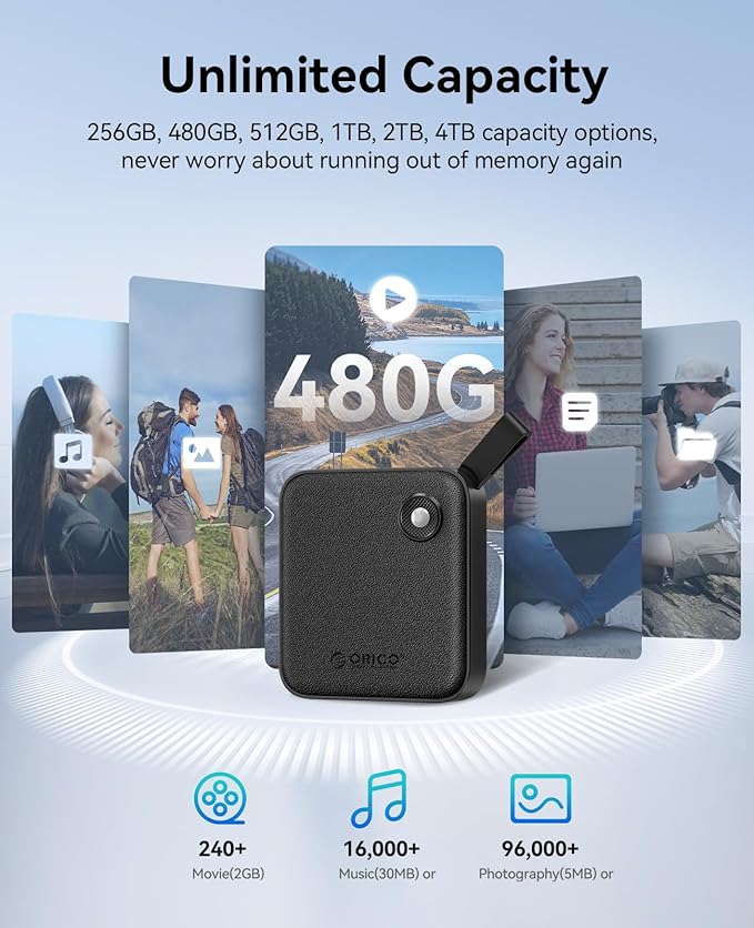 ORICO Portable SSD 480GB with 2 in 1 USB C Cable, External Solid State Drives, Up to 460MB/s, Status Indicator, Reliable Storage for USB-C Smartphone, Tablet, PC - B5PLUS