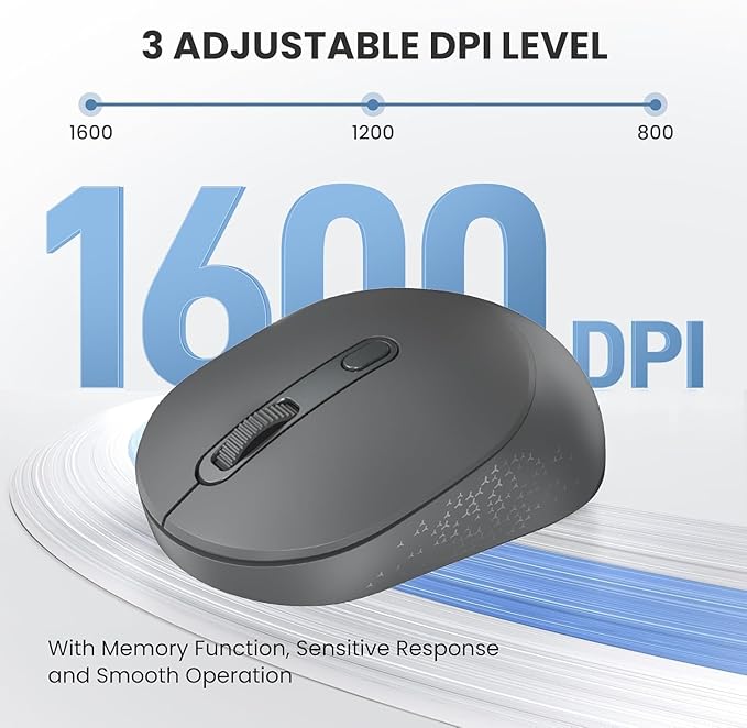 TECKNET Bluetooth Wireless Mouse, Bluetooth 5.0 & 2.4G USB Receiver, Compact & Portable, Silent Click, Ergonomic Symmetrical Design, 18-Month Battery, Adjustable DPI, Wide Compatibility - Grey