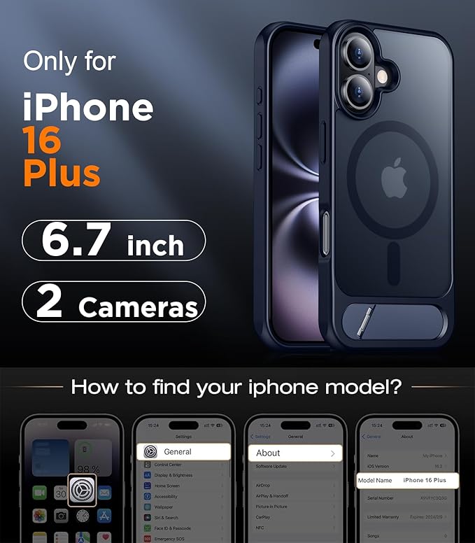 Magnetic Compatible with iPhone 16 Plus Case, [Built-in Invisible Kickstand][Compatible with MagSafe] [Military Grade Shockproof] Slim Translucent Matte Phone Case for iPhone 16 Plus 6.7"