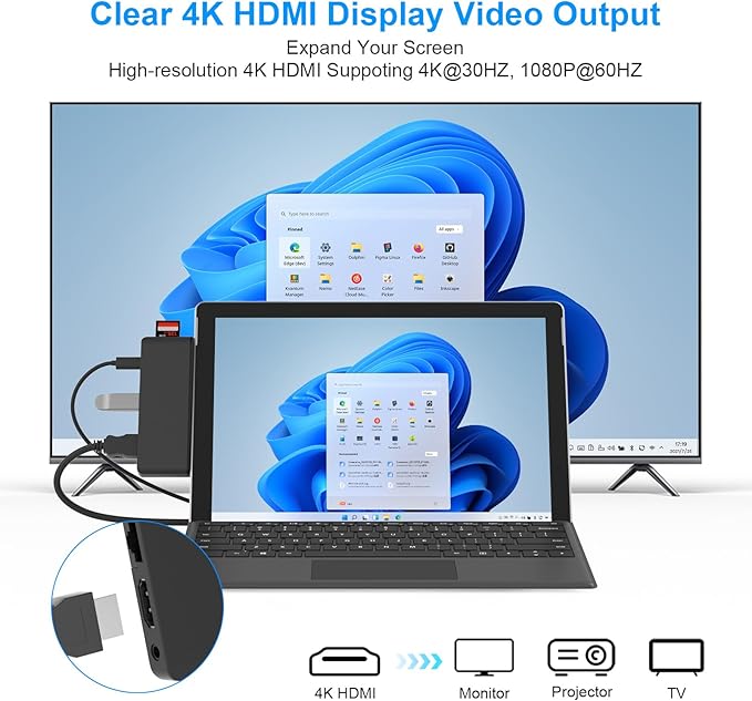 Surface Pro 9/Pro 11 Hub Docking Station with 4K HDMI, Thunerbolt 4(8K Video+40Gbps+100W Power), 100M Ethernet, USB3.0, SD TF Card Slot, 3.5mm Audio, Triple Display for Surface Pro 9/Pro X Accessories
