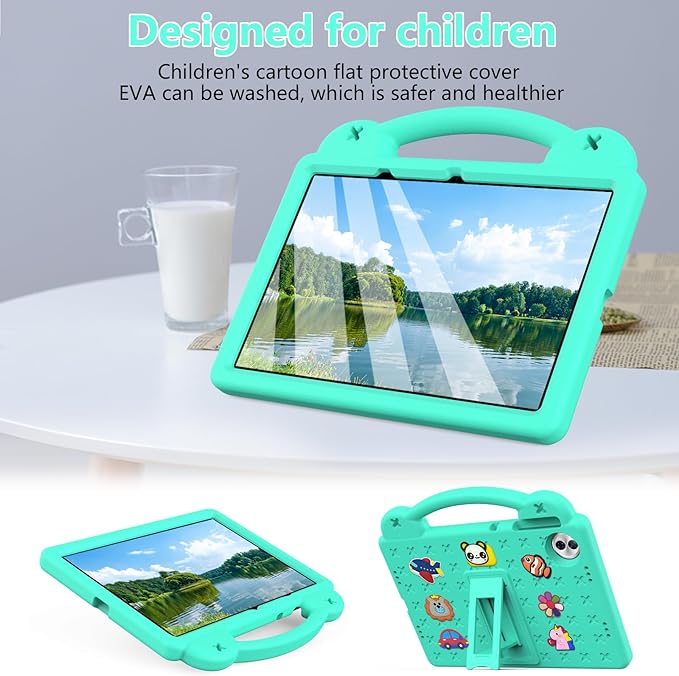 AKABEILA Compatible with Honor Pad 10 2025 12.1 inch Tablet Case, Kids Friendly Universal Lightweight Shockproof Protective Case with Shoulder Strap & Stand Handle Mint Green