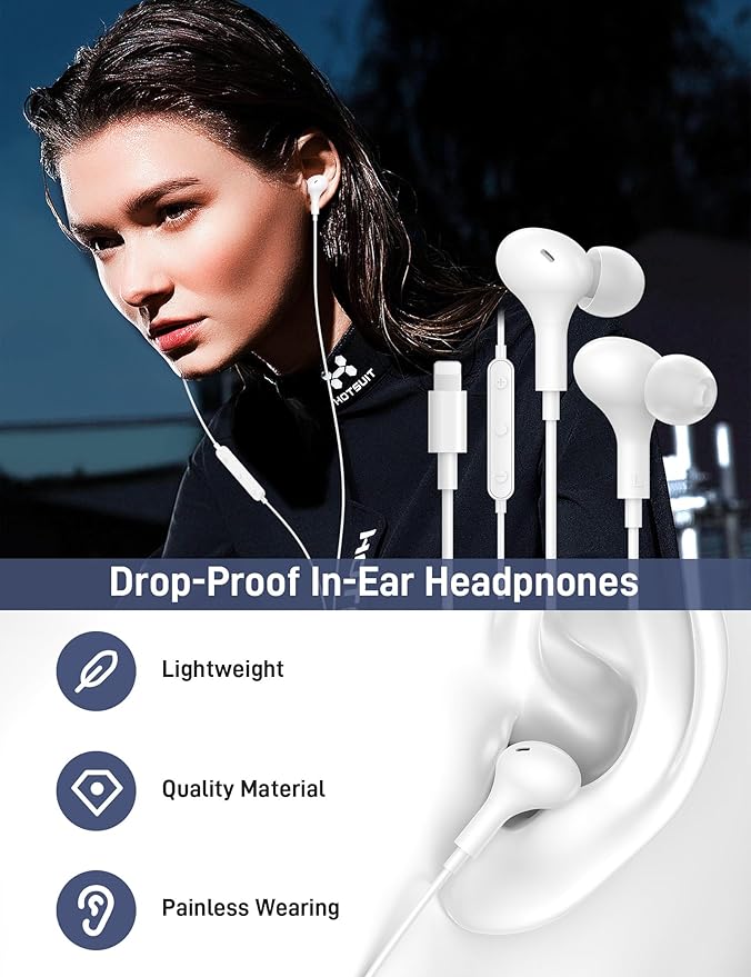 iMangoo for Apple MFi-Certified Headphones for Lightning Wired Earbuds Magnetic Ear Buds with HiFi Bass,3 Ear Tips Mic Corded Earphones for Gym, Commuting for iPhone 14 Plus 13 12 11 Pro Max White