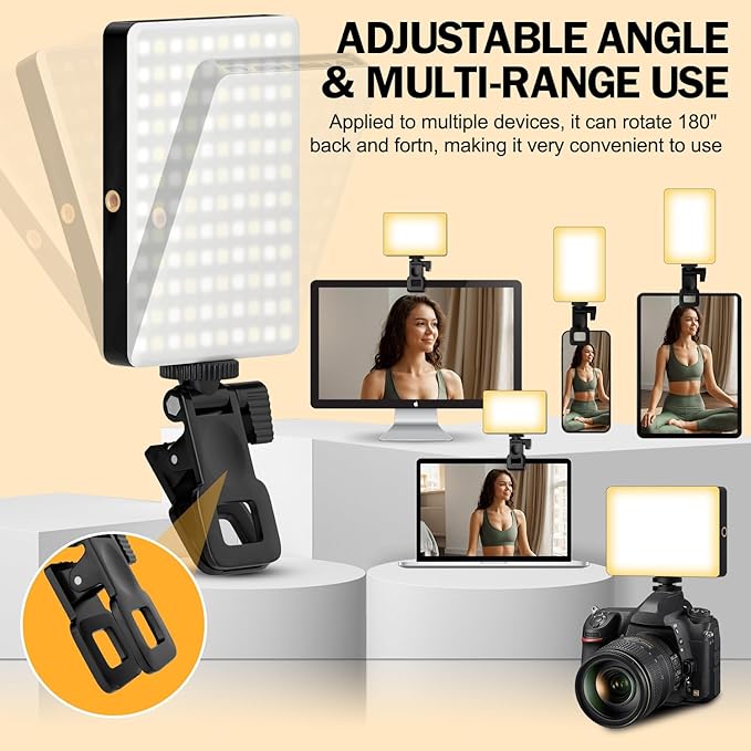 120 LED Selfie Light for iPhone, Portable Phone Light with Clip & Camera Tripod Adapter - 5000mAh Rechargeable, 3 Lighting Modes, CRI 97+ for Video Recording, TikTok, Tripod Mount Rings