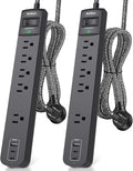 Addtam 2 Pack Power Strip Surge Protector – 5 Wide Spaced Outlets 3 USB (2 USB-C) Charging Ports, 1875W/15A, 15ft Braided Cord, Flat Plug, Overload Surge Protection, Wall Mount for Home, Office & Dorm