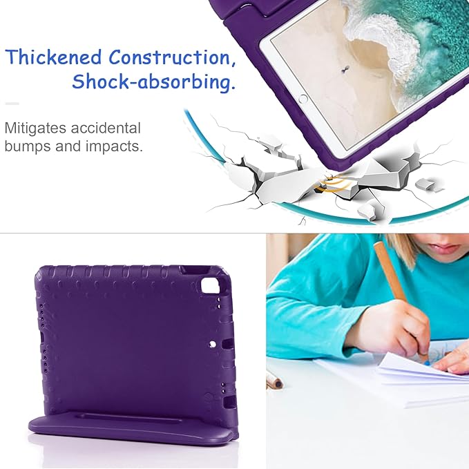 Kids Case for iPad 9th/8th/7th Generation (2021/2020/2019), iPad 10.2" Shockproof Case, Techcircle Handle Stand Lightweight EVA Foam Bumper Protective Rugged Drop Protection Child Proof Cover, Purple
