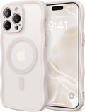 CAPRARO Cute for iPhone 15 Pro Max Case, Compatible with MagSafe, [Curly Wave Edge] [Full Camera Protection] [14 FT Drop Protection] Magnetic Phone Case for 15 Pro Max 6.7 Inch, Stone