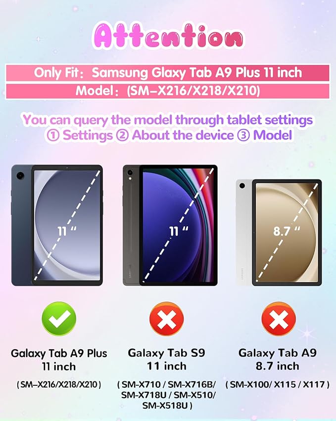 for Samsung Galaxy Tab A9 Plus Case - for Girls Cute Girly Kawaii 3D Cartoon Design with Rotating Stand Handle & Shoulder Strap Silicone Cover for Samsung A9 Plus Tablet Cases 11 Inch