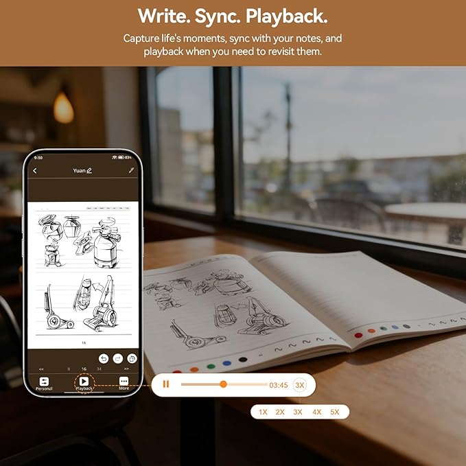 Yuan Smart Sync Pen for Note Taking, Digital Notebook(3-Pack A4) with Pen, Sync Handwriting, Offline Storage, Note Sharing, Gift for Adult Women Men Coworker Teacher Student Friend for IOS and Android