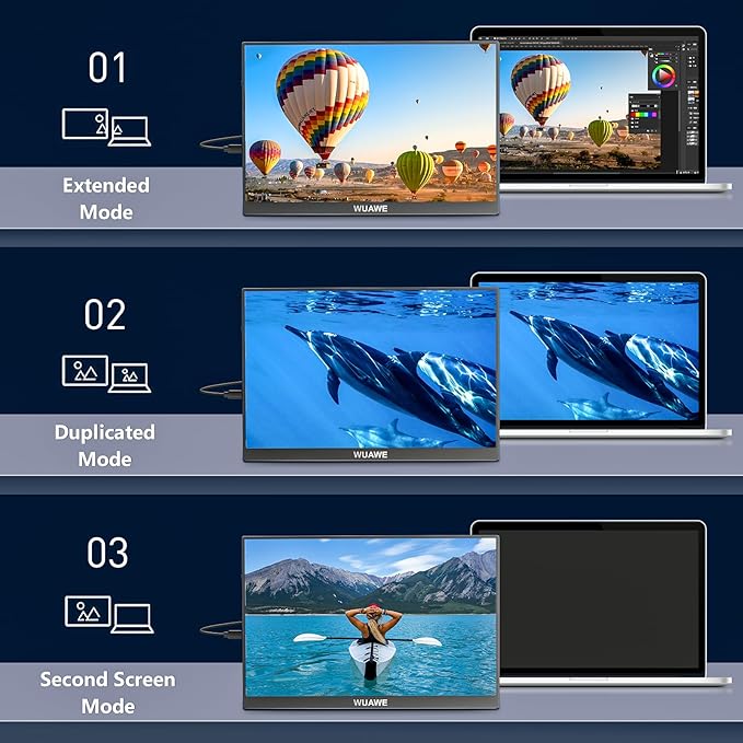 WUAWE Portable Monitor 16" 1920x1200P 16:10 IPS Travel Monitor for Laptop with Built-in Stand, 100% sRGB Control USB-C HDMI,HDR Freesync Display, Plug&Play for Phone PS5 Switch(Black)