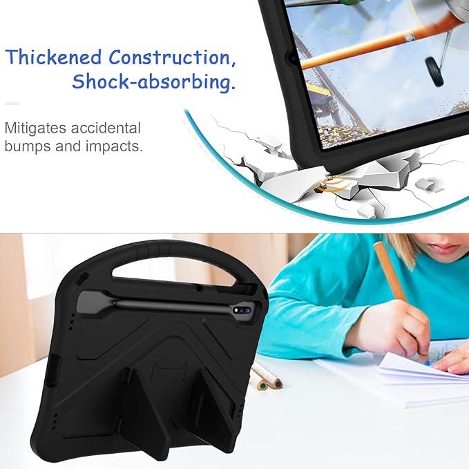Kids Case for Samsung Galaxy Tab S10+/S9+/S8+/S7 FE/S7+/S9 FE+ 12.4", Techcircle Light Weight Shock Proof EVA Foam Handle Rugged Stand Protective Case for Galaxy Tab S9 FE Plus/S10 Plus 2024, Black