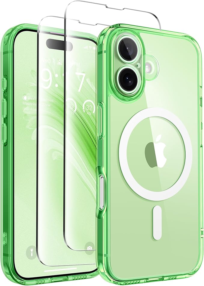 CAPRARO Magnetic Compatible with iPhone 16 Case, Upgraded [Full Camera Protection] [Compatible with MagSafe] Protective Translucent Matte Women Girl Phone Case Cover, Clear Green