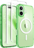 CAPRARO Magnetic Compatible with iPhone 16 Case, Upgraded [Full Camera Protection] [Compatible with MagSafe] Protective Translucent Matte Women Girl Phone Case Cover, Clear Green
