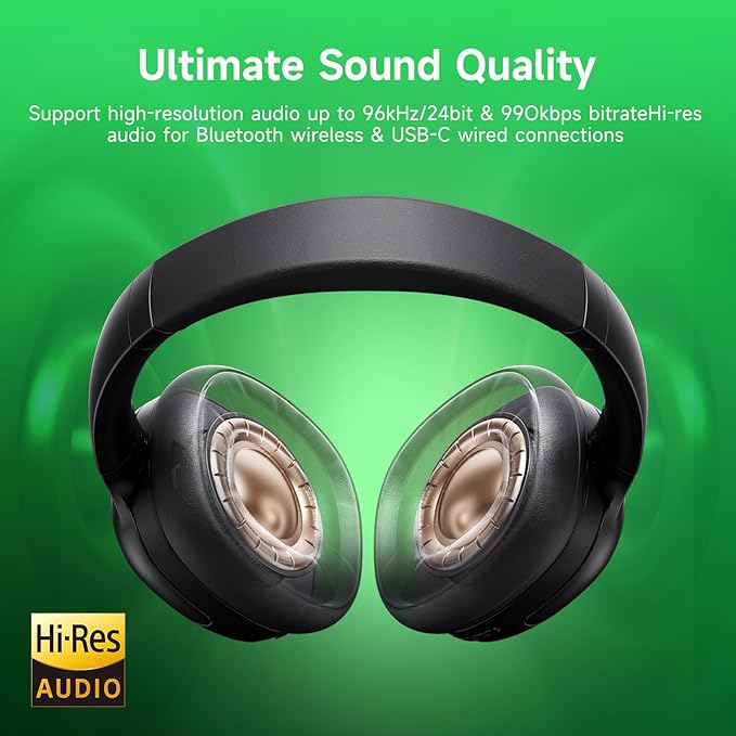 Hybrid Active Noise Cancelling Headphones, Wireless Over Ear Bluetooth, 50H Long ANC Playtime, Rotatable and Foldable, HiFi Audio Deep Bass, Customized EQ via APP, Transparency Mode (Black)