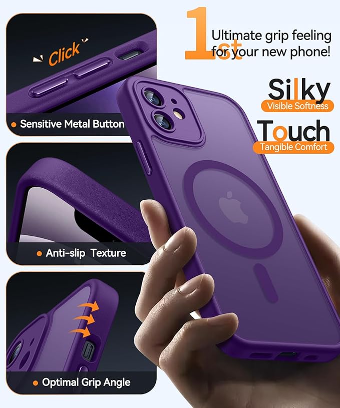 CANSHN Magnetic for iPhone 12 Mini Case, Upgraded [Full Camera Protection] [Compatible with Magsafe] [Translucent Matte] Shockproof Protective Phone Case for iPhone 12 Mini 5.4" - Deep Purple