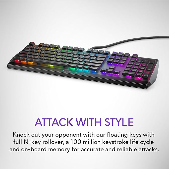 Alienware Low-Profile RGB Gaming Keyboard AW510K, AlienFx Per Key RGB LED Color Backlighting, Media CONTROLS & USB Passthrough, Cherry MX Low Profile Red Switches