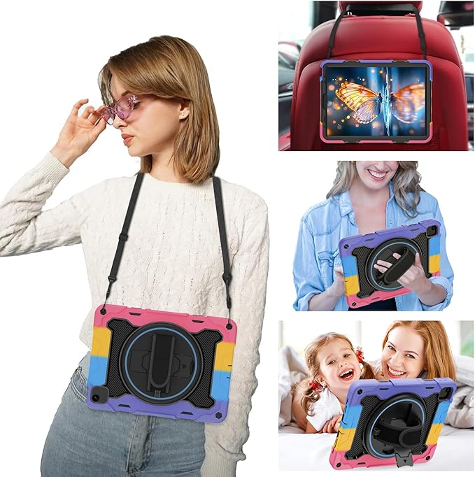 for iPad Pro 11 Case 4th 3rd 2nd 1st Gen (2022 2021 2020 2018) & iPad Air 5th 4th Generation 10.9 inch Case with HD Screen Protector, 360 Rotating Kickstand/Hand Strap, Shoulder Strap