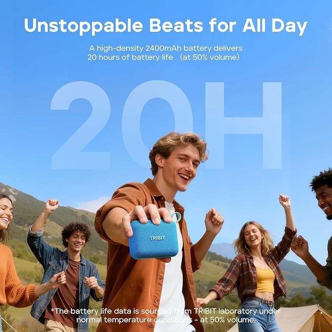 Tribit PocketGo Bluetooth Shower Speaker, IP68 Waterproof/Dustproof, Portable Speaker with 20H Playtime, Wireless, BT6.0, Supports TF Card, Electronics for Travel/Outdoors/Home (Blue)