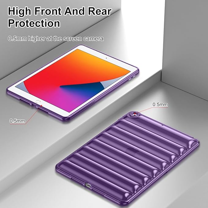 Case for iPad 9th/8th/7th Generation 10.2 inch 2021/2020/2019, Clear Shockproof Soft TPU Back Cover & Silicone Bumper Anti-Yellowing Lightweight Protective Shell for iPad 10.2 inch, Purple