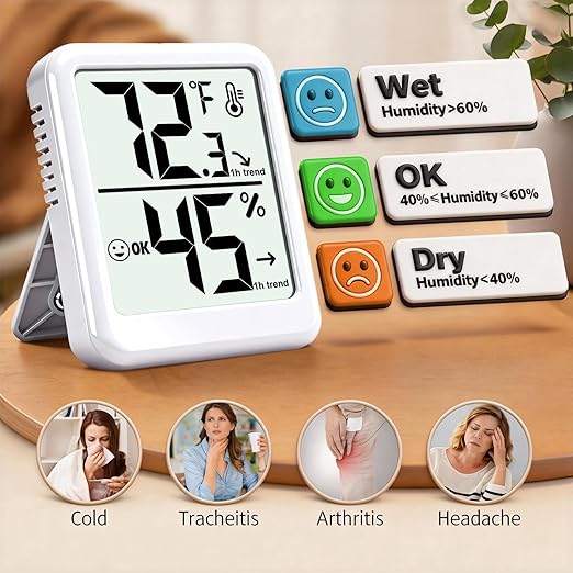 4-Pack Room Thermometer Indoor Hygrometer, Small Digital Temperature and Humidity Monitor Sensor, Temperature Humidity Gauge Meter for Home Baby Room, Plants, Pets - AAA Battery Included