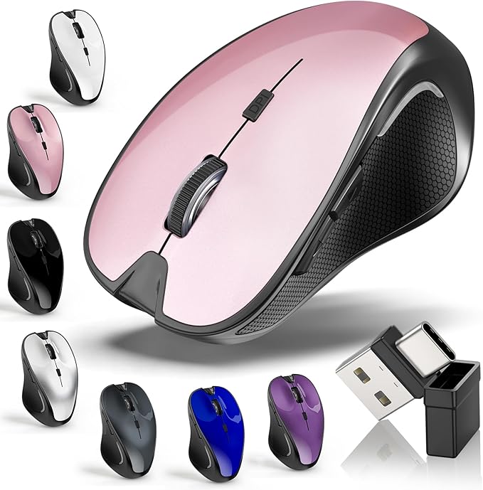Mouse for MacBook Bluetooth Wireless Mouse Laptop MacBook Air Mac Pro Silent Rechargeable PC iPad Optical Mouse with Jiggler Dual Mode Switch Bluetooth 5.2/3.0 and 2.4GHz USB Type-C Receiver ROSE GOLD