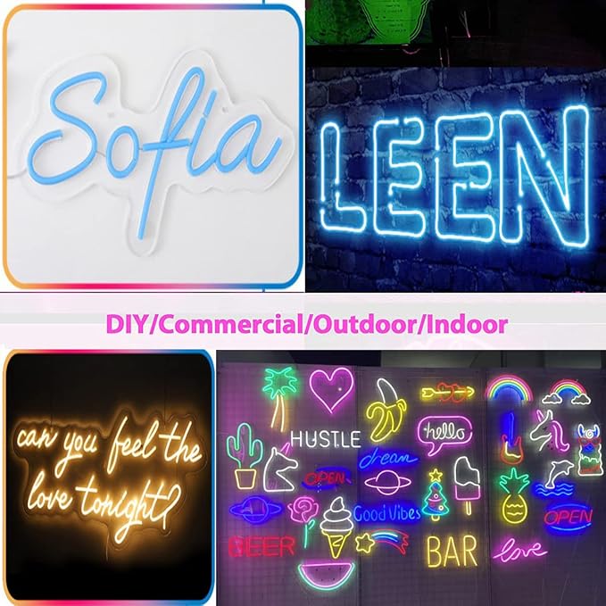 Warm White Neon LED Strip Lights, 16.4ft 12V Waterproof Flexible Light for Indoor/Outdoor Decoration (Includes Power Adapter)