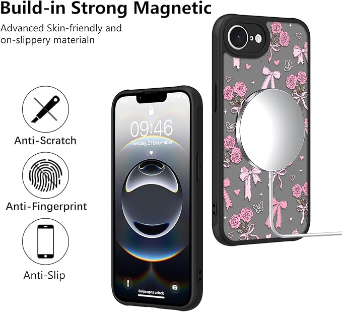 KANGHAR Case Compatible with iPhone 16e/17e Bows Bouquet Pattern [Compatible with Magsafe] Cute Flowers Florals Protective Magnetic Case for Girls Women Men