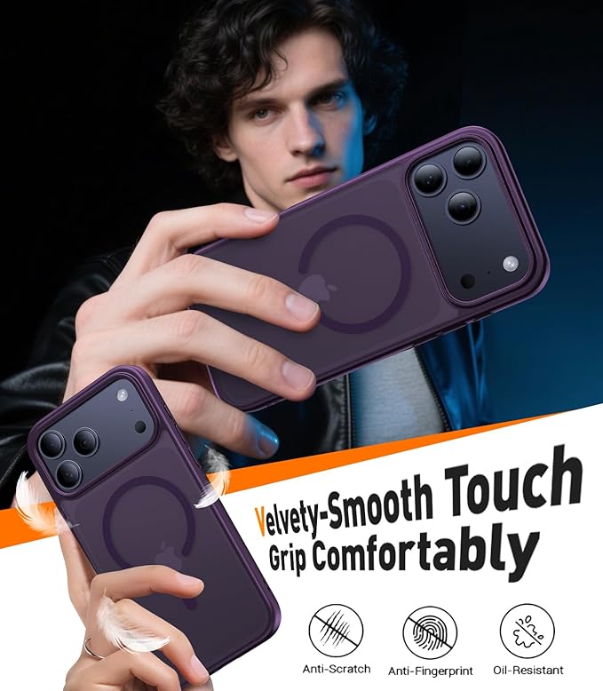 Magnetic for iPhone 17 Pro Max Case,[Anti-Slip][Compatible with MagSafe][Military Grade Drop Protection] Shockproof Protective Translucent Phone Case for iPhone 17 Pro Max Case,Deep Purple