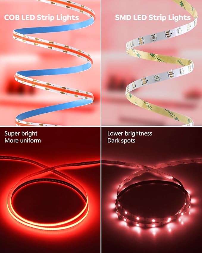 Aclorol COB LED Strip Light 5V USB Powered COB Led Light Red 3.28FT 320Leds CRI85+ Flexible Led Light Strip 1M for TV Wall Secretaire Cabinet Bed Lighting and Other DIY Lighting