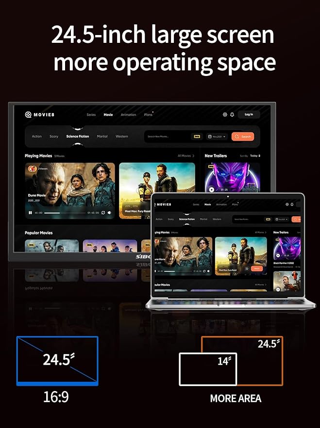 24.5" 2.5K Portable Monitor 160Hz QHD Gaming Monitor 100% sRGB IPS Large Screen, USB-C HDMI External Second Screen with Kickstand, Travel Monitor for Laptop, PC, Phone, VESA Mountable