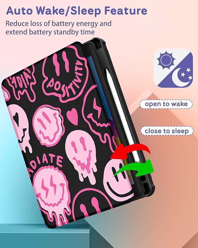 Uppuppy for iPad Air 11 inch Case, Air 5th/4th Generation 10.9, Pro 11'' Case Women Girls for Apple Pencil Holder Cute Smile Rotating Folio Cover for iPad Air 11 2024 (M2), 10.9 2022 2020, Pro 11