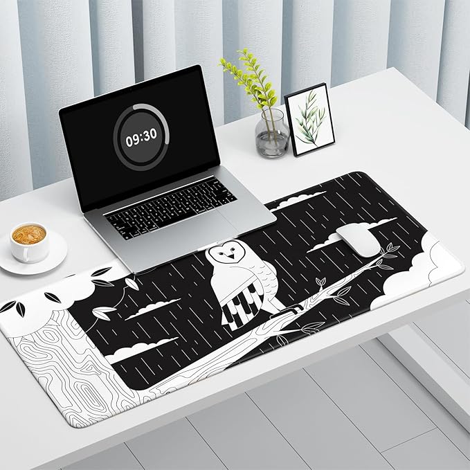 Auhoahsil Ultra Large Gaming Mousepad, XXL Extended Full Size Desktop Matt for Keyboard, Laptop & Computer, 35.5 x 15.7 in, Gothic Black White Owl
