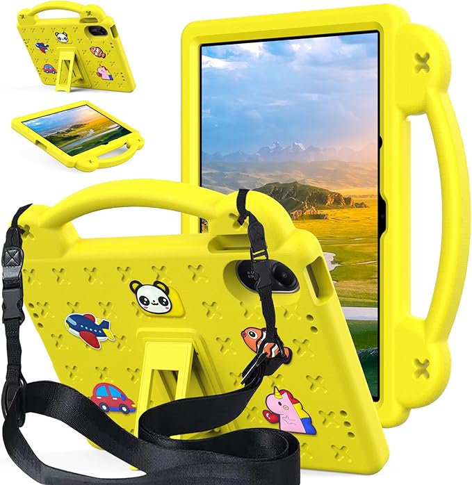 AKABEILA Compatible with Xiaomi Redmi Pad 2 2025 11 inch Tablet Case, Kids Friendly Universal Lightweight Shockproof Protective Case with Shoulder Strap & Stand Handle Yellow