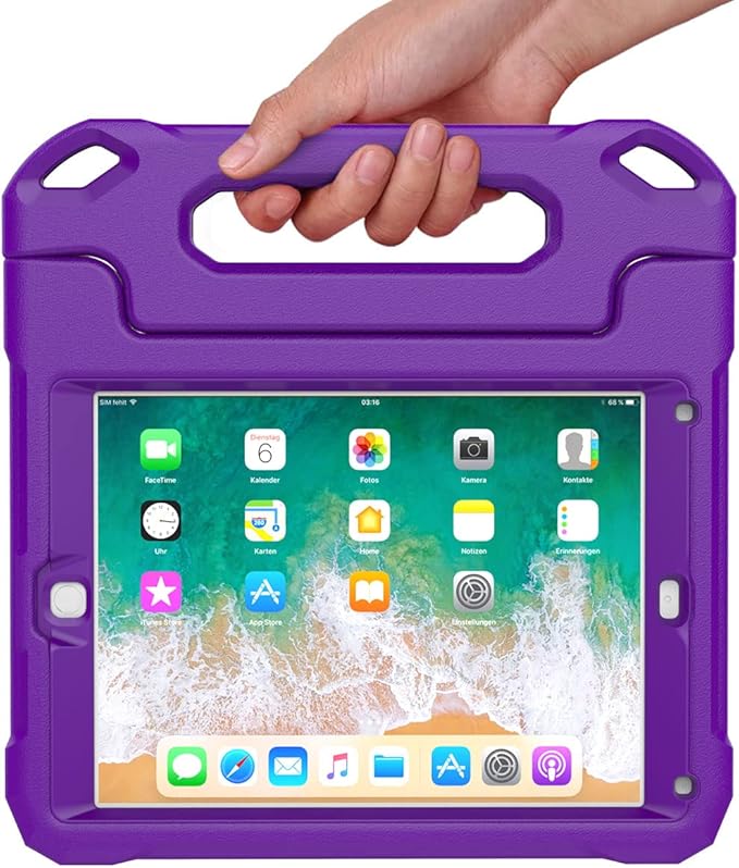 SUPLIK Kids Case for iPad 5th/6th Generation (9.7 inch, 2017/2018), iPad Air 1 & Air 2 & Pro 9.7 Case with Screen Protector, Durable Shockproof Protective Cover with Handle Stand, Purple