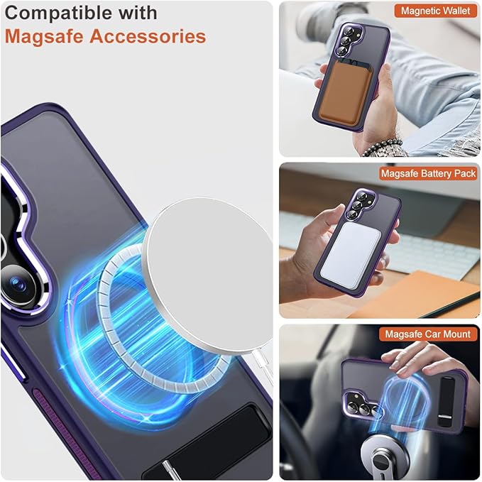 MALEWOLF Case for Galaxy S23 FE with 3 Modes Stand, Compatible with Magsafe, Color Hybrid Shockproof Cover Anti-Slip, Matte Translucent PhoneCase for Galaxy S23 FE (Dark Purple)