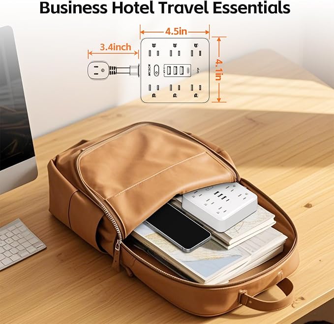 Portable Slim Flat Plug Surge Overload Protector Power Strip Wall Outlet with 6 AC Power Outlets 4 USB(1C) for Home Office Dorm Travel Essentials Fire and Reach 100-125V 15A 1875W UL