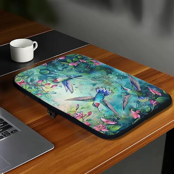 Hummingbird Flower Computer Sleeve for Women Laptop Sleeve 10 inch Neoprene Laptop Covers with Padded Compartment Lap Top Case Computer Carrying Bag